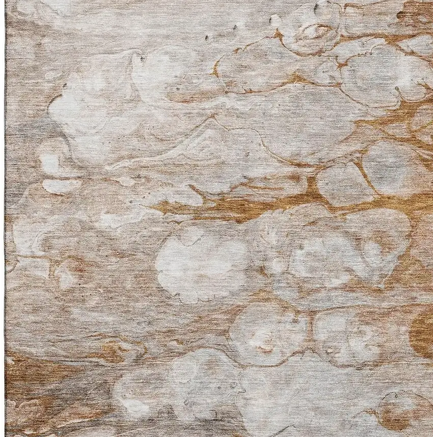 Terra Cotta Ivory And Gray Abstract Washable Area Rug With UV Protection Photo 3