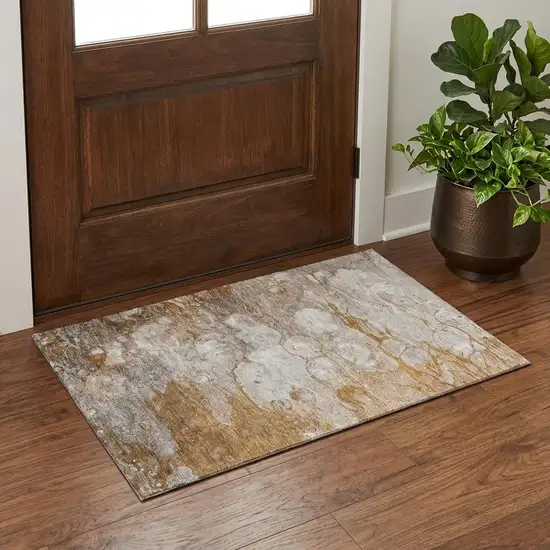 Terra Cotta Ivory And Gray Abstract Washable Area Rug With UV Protection Photo 1