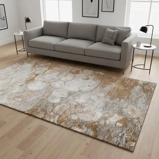 Terra Cotta Ivory And Gray Abstract Washable Area Rug With UV Protection Photo 1