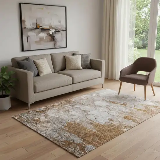 Terra Cotta Ivory And Gray Abstract Washable Area Rug With UV Protection Photo 1