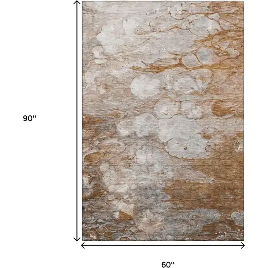 Terra Cotta Ivory And Gray Abstract Washable Area Rug With UV Protection Photo 3