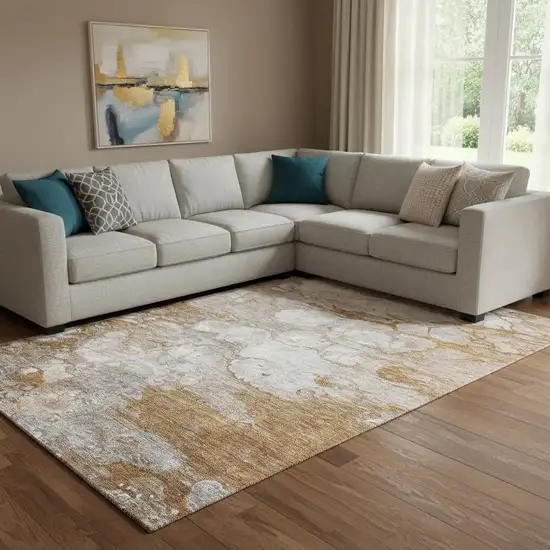 Terra Cotta Ivory And Gray Abstract Washable Area Rug With UV Protection Photo 1