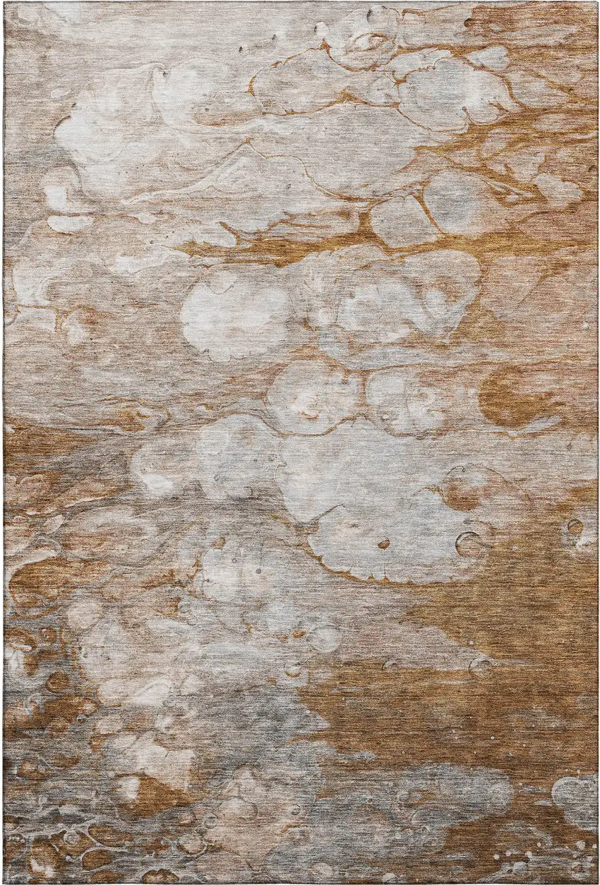 Terra Cotta Ivory And Gray Abstract Washable Area Rug With UV Protection Photo 2