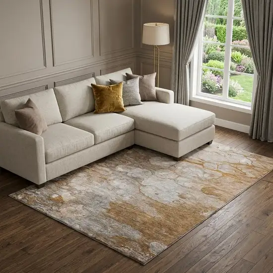 Terra Cotta Ivory And Gray Abstract Washable Area Rug With UV Protection Photo 1