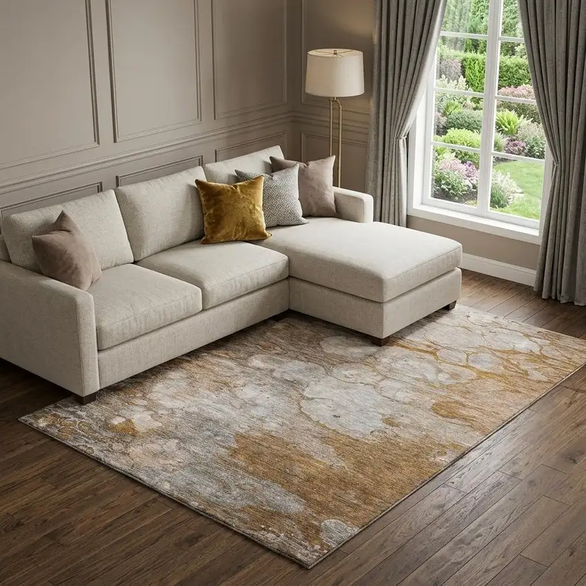 Terra Cotta Ivory And Gray Abstract Washable Area Rug With UV Protection Photo 1