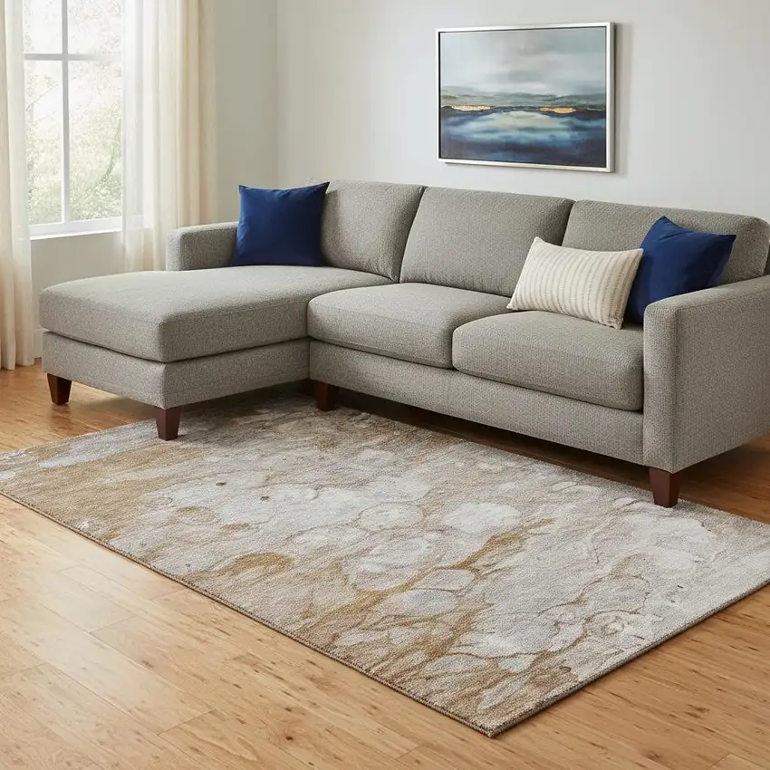 Terra Cotta Ivory And Gray Abstract Washable Area Rug With UV Protection Photo 1