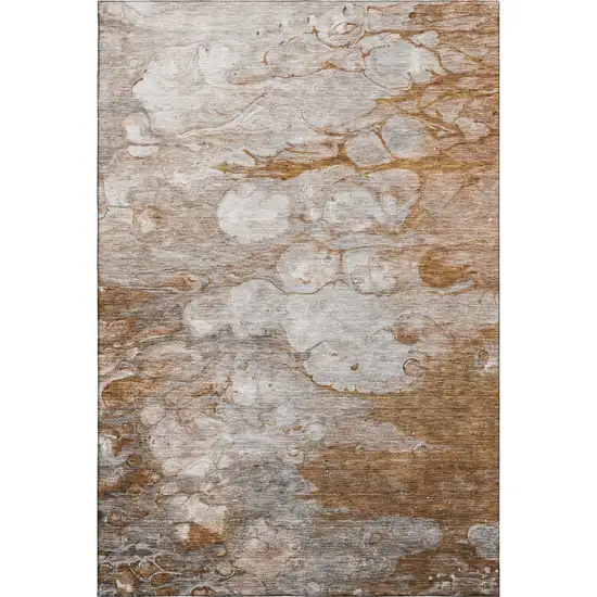 Terra Cotta Ivory And Gray Abstract Washable Area Rug With UV Protection Photo 2