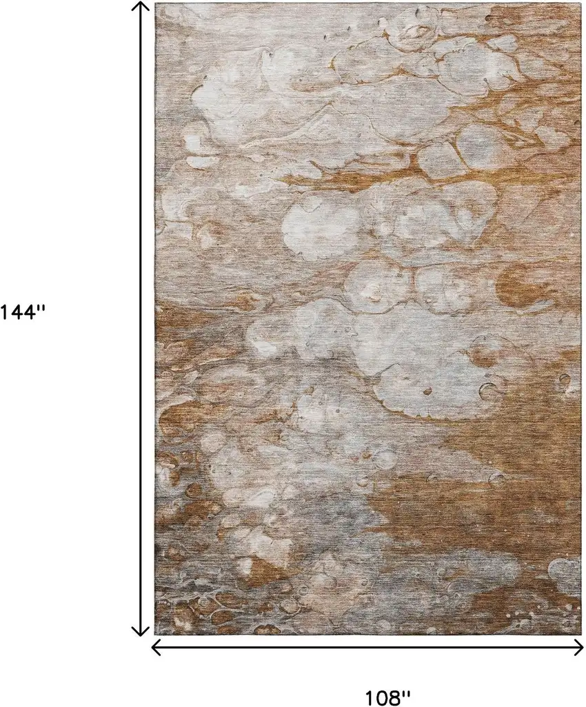 Terra Cotta Ivory And Gray Abstract Washable Area Rug With UV Protection Photo 3