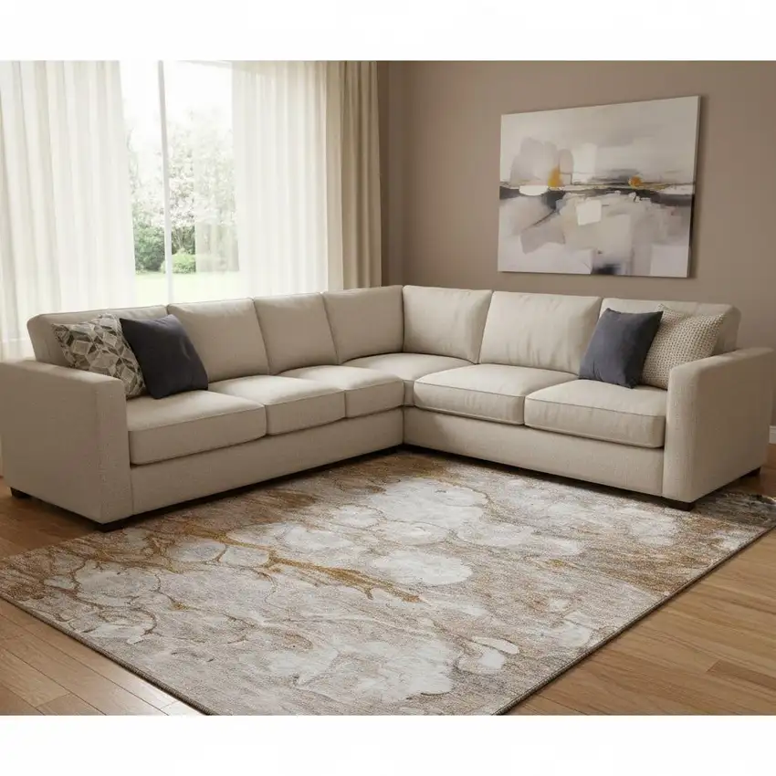 Terra Cotta Ivory And Gray Abstract Washable Area Rug With UV Protection Photo 1