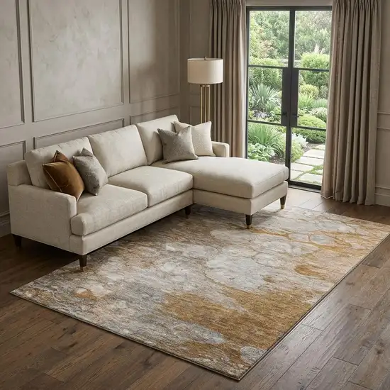 Terra Cotta Ivory And Gray Abstract Washable Area Rug With UV Protection Photo 1