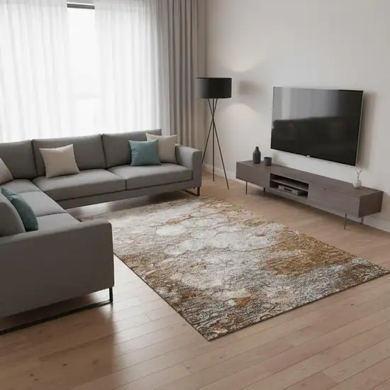 Terra Cotta Ivory And Gray Abstract Washable Area Rug With UV Protection Photo 1