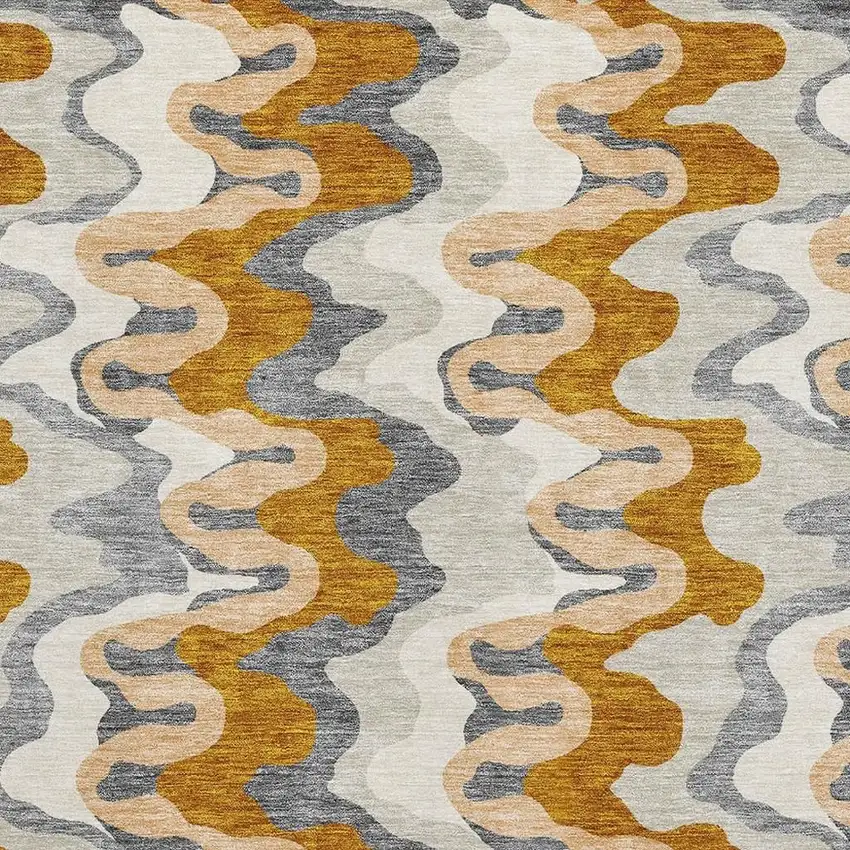 Terra Cotta Ivory And Gray Abstract Washable Area Rug With UV Protection Photo 3