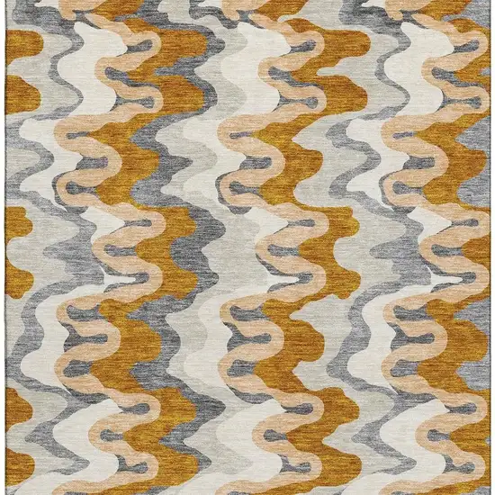 Terra Cotta Ivory And Gray Abstract Washable Area Rug With UV Protection Photo 4