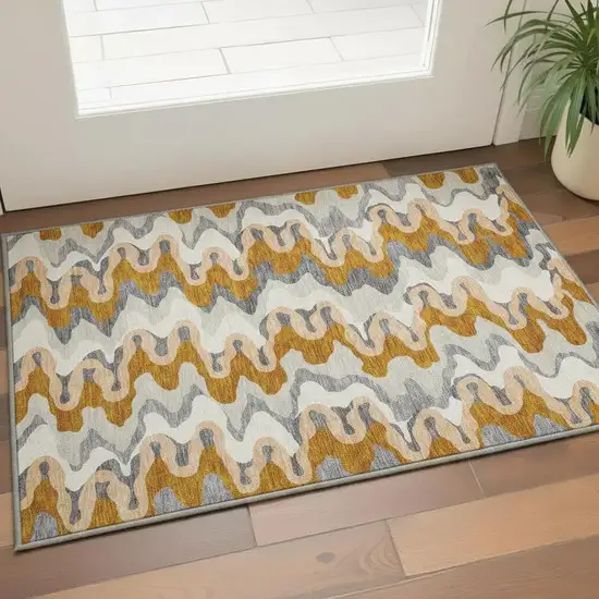 Terra Cotta Ivory And Gray Abstract Washable Area Rug With UV Protection Photo 2