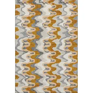 Photo of Terra Cotta Ivory And Gray Abstract Washable Area Rug With UV Protection