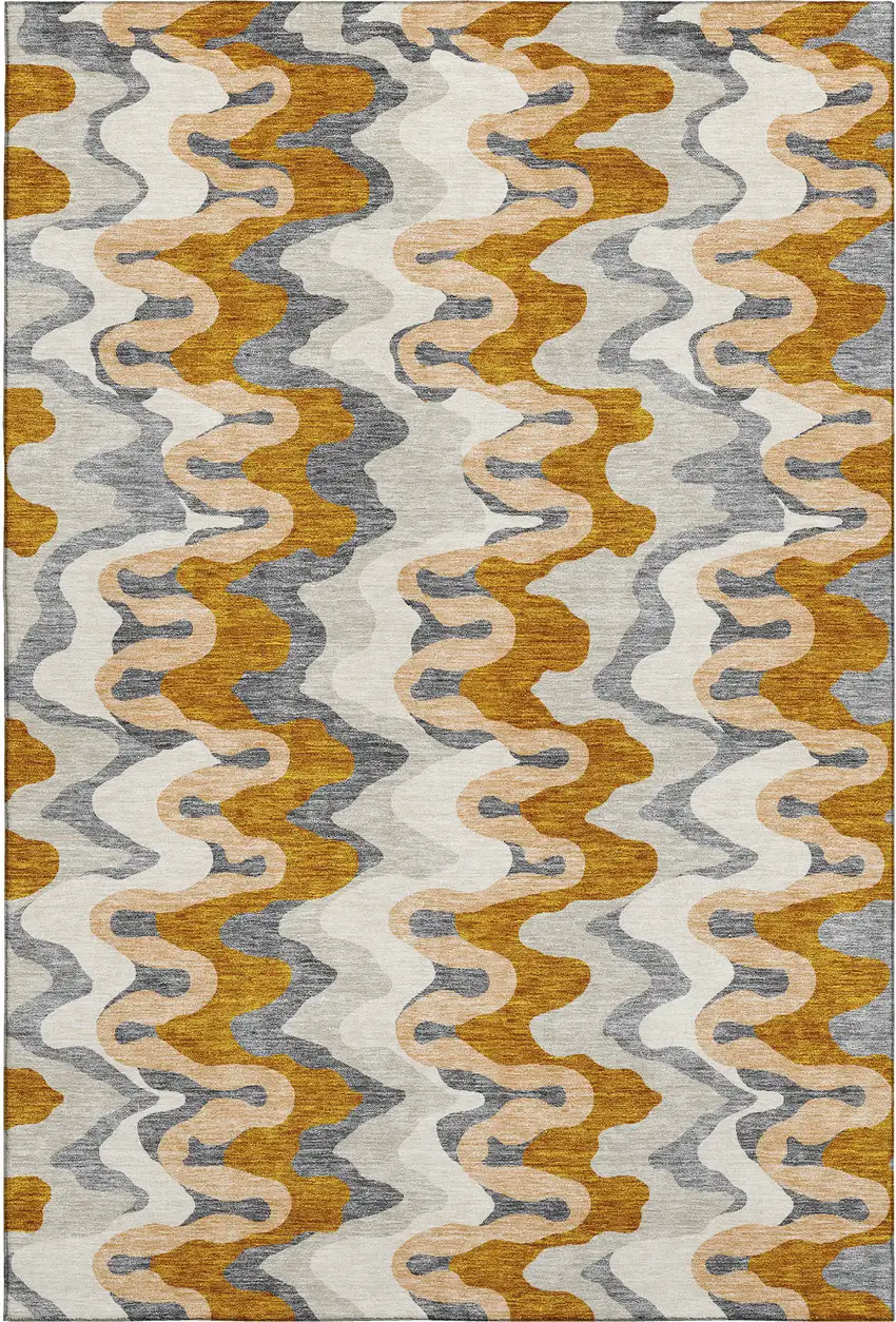 Terra Cotta Ivory And Gray Abstract Washable Area Rug With UV Protection Photo 1