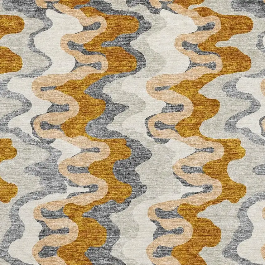 Terra Cotta Ivory And Gray Abstract Washable Area Rug With UV Protection Photo 3