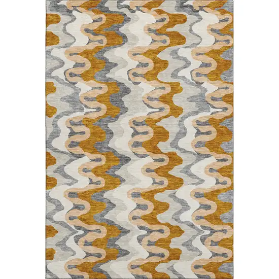 Terra Cotta Ivory And Gray Abstract Washable Area Rug With UV Protection Photo 1