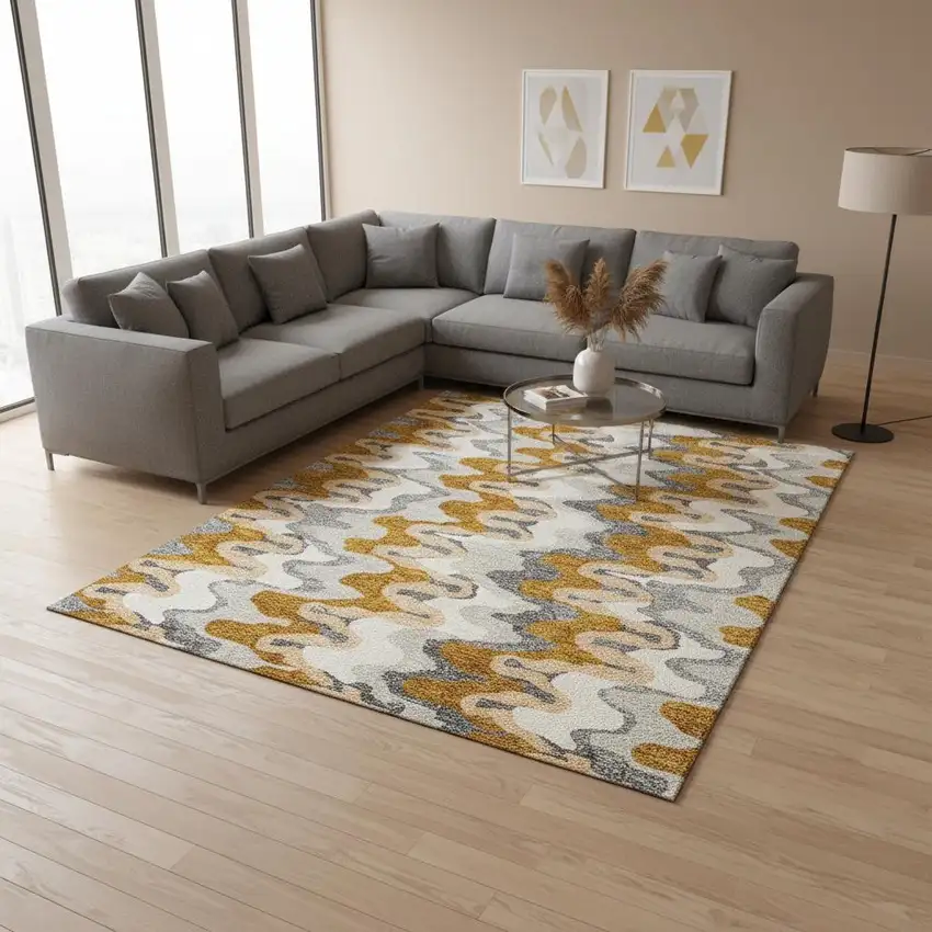 Terra Cotta Ivory And Gray Abstract Washable Area Rug With UV Protection Photo 2