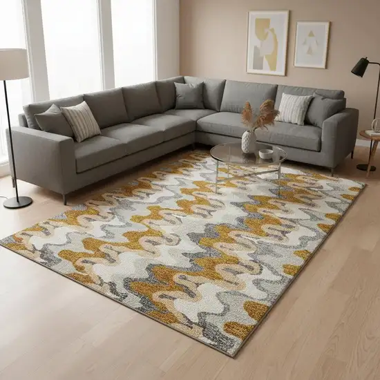 Terra Cotta Ivory And Gray Abstract Washable Area Rug With UV Protection Photo 2