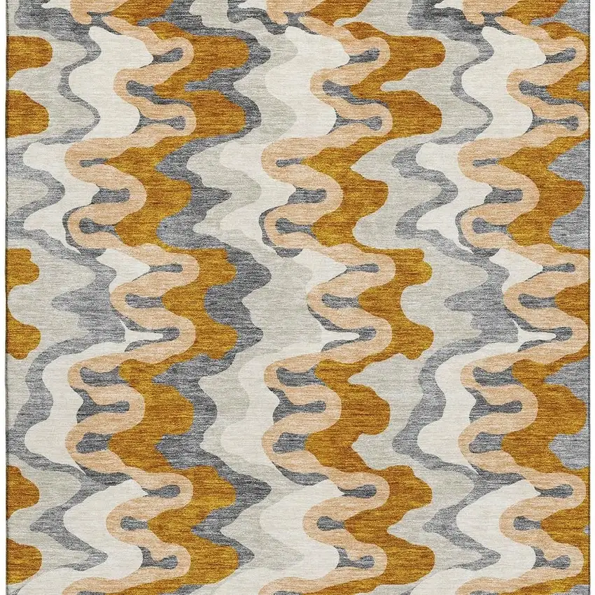 Terra Cotta Ivory And Gray Abstract Washable Area Rug With UV Protection Photo 4