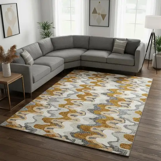 Terra Cotta Ivory And Gray Abstract Washable Area Rug With UV Protection Photo 2