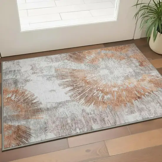 Terra Cotta Ivory And Gray Abstract Washable Area Rug With UV Protection Photo 2