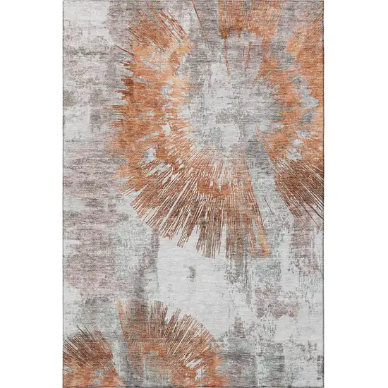 Terra Cotta Ivory And Gray Abstract Washable Area Rug With UV Protection Photo 5