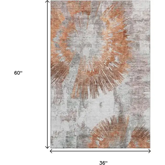Terra Cotta Ivory And Gray Abstract Washable Area Rug With UV Protection Photo 3