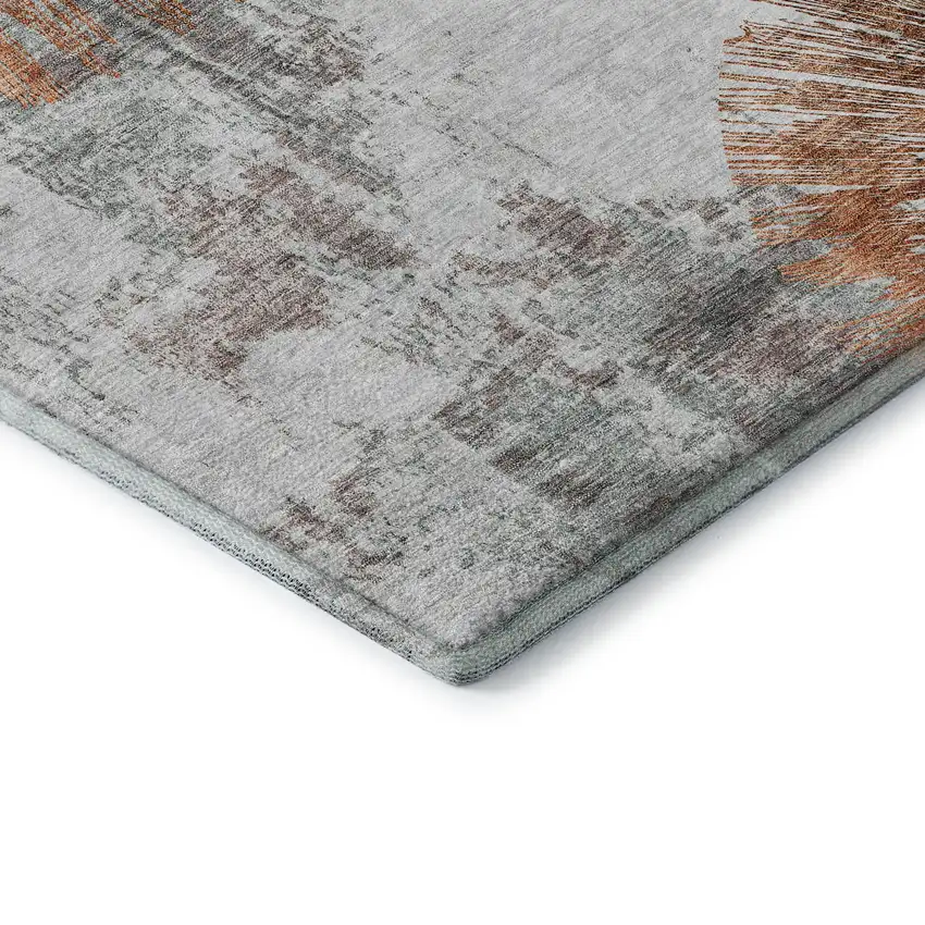 Terra Cotta Ivory And Gray Abstract Washable Area Rug With UV Protection Photo 7