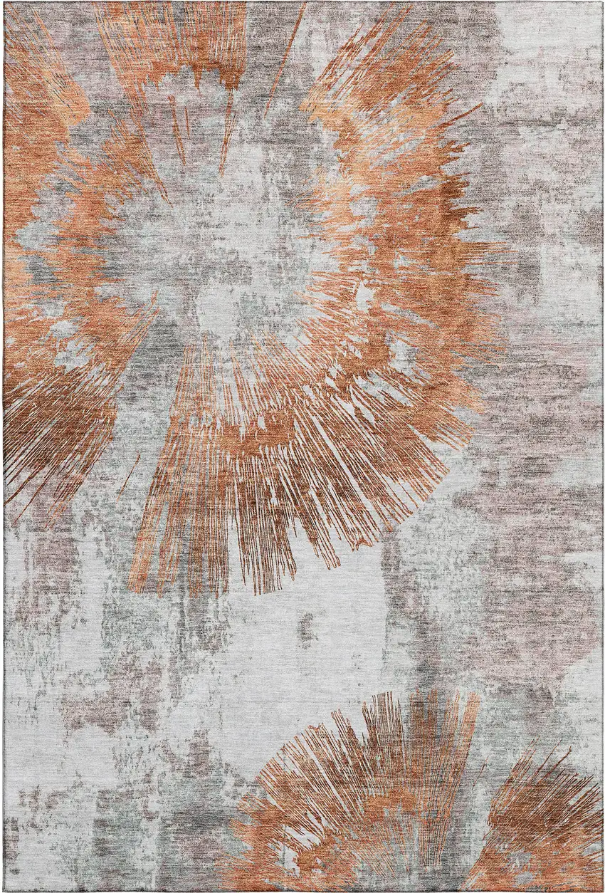 Terra Cotta Ivory And Gray Abstract Washable Area Rug With UV Protection Photo 1
