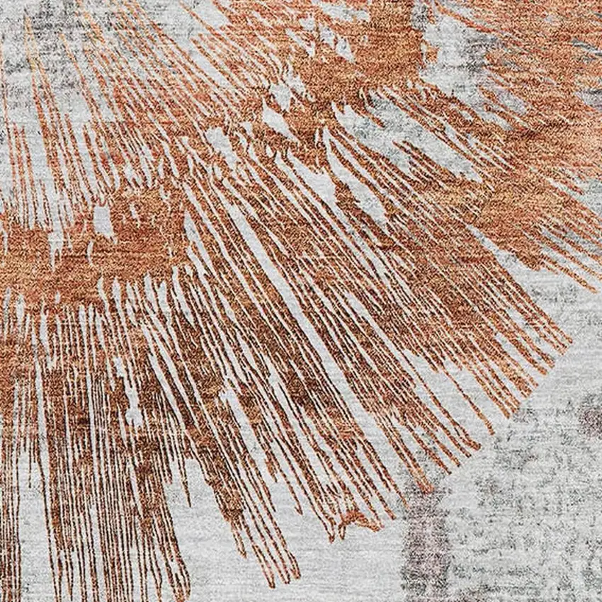 Terra Cotta Ivory And Gray Abstract Washable Area Rug With UV Protection Photo 3