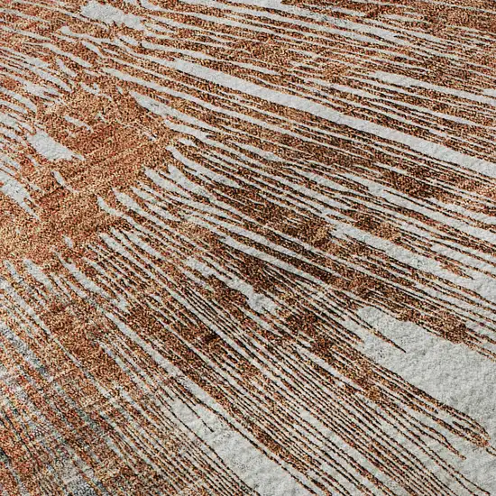 Terra Cotta Ivory And Gray Abstract Washable Area Rug With UV Protection Photo 9