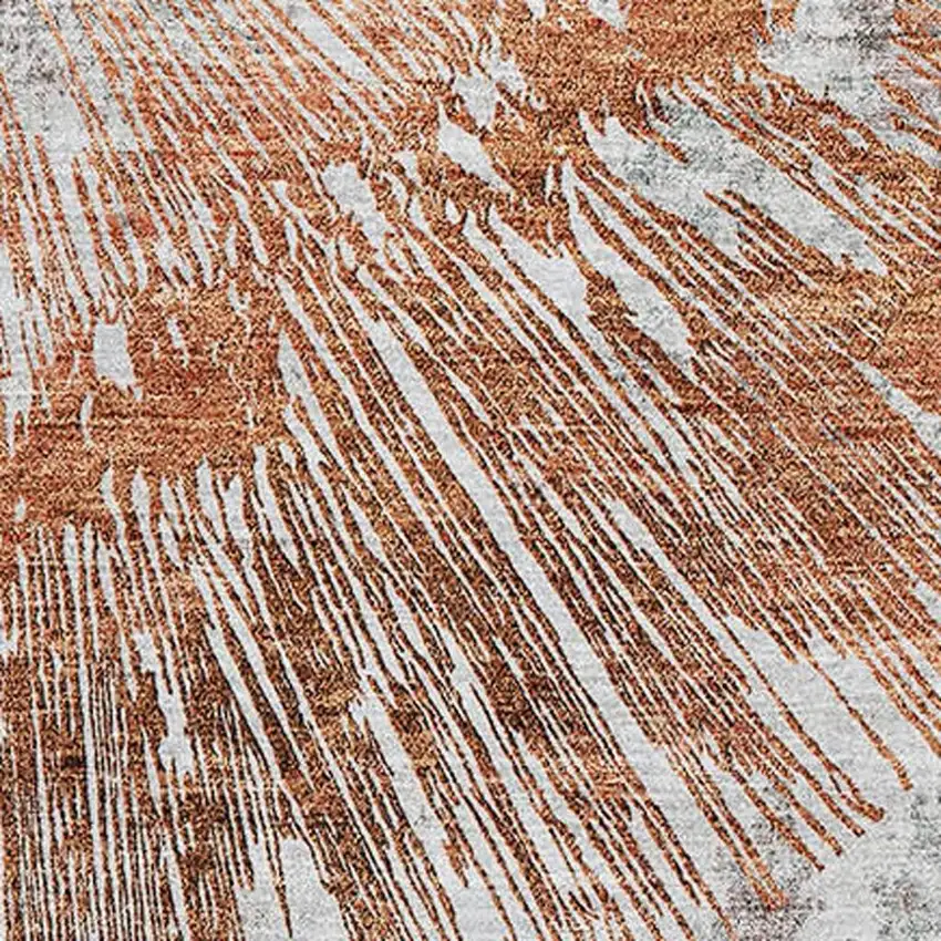 Terra Cotta Ivory And Gray Abstract Washable Area Rug With UV Protection Photo 3