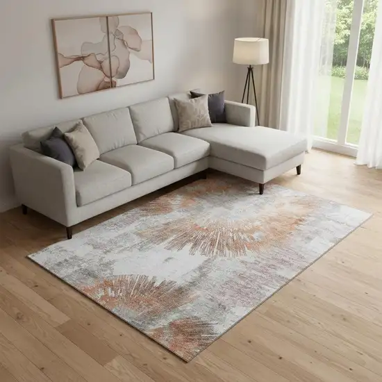 Terra Cotta Ivory And Gray Abstract Washable Area Rug With UV Protection Photo 1