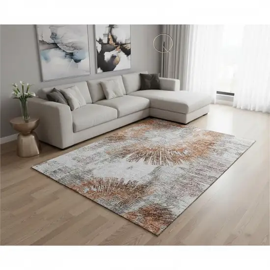 Terra Cotta Ivory And Gray Abstract Washable Area Rug With UV Protection Photo 2