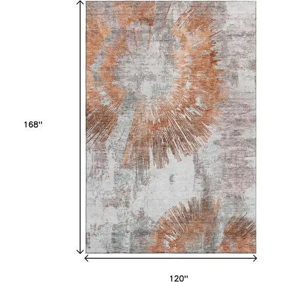 Terra Cotta Ivory And Gray Abstract Washable Area Rug With UV Protection Photo 3