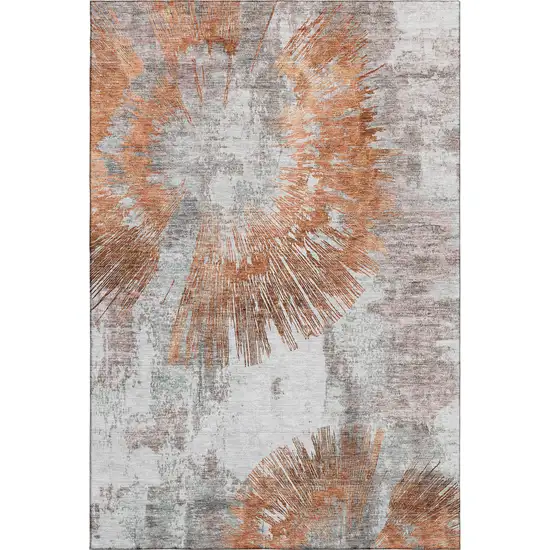 Terra Cotta Ivory And Gray Abstract Washable Area Rug With UV Protection Photo 1