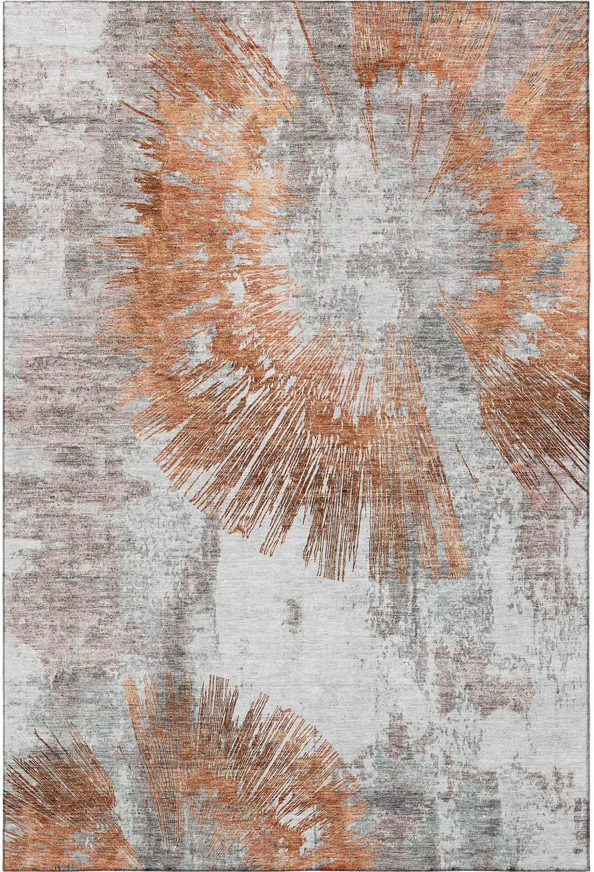 Terra Cotta Ivory And Gray Abstract Washable Area Rug With UV Protection Photo 4