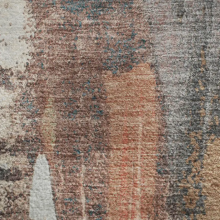 Terra Cotta Ivory And Gray Abstract Washable Area Rug With UV Protection Photo 3