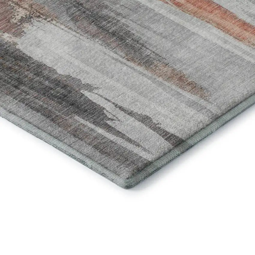 Terra Cotta Ivory And Gray Abstract Washable Area Rug With UV Protection Photo 8
