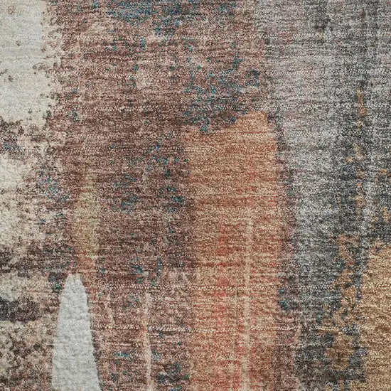 Terra Cotta Ivory And Gray Abstract Washable Area Rug With UV Protection Photo 4