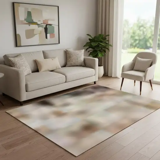 Terra Cotta Ivory And Gray Abstract Washable Area Rug With UV Protection Photo 2