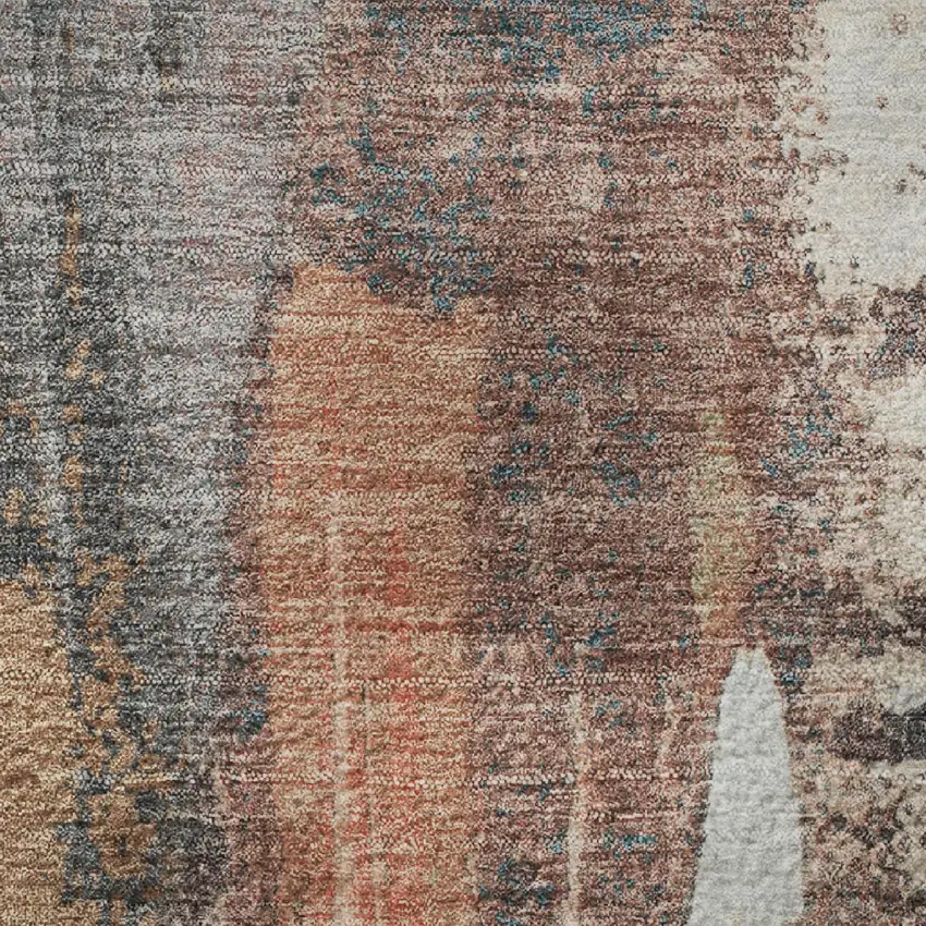 Terra Cotta Ivory And Gray Abstract Washable Area Rug With UV Protection Photo 3