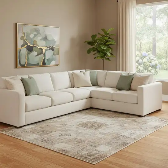 Terra Cotta Ivory And Gray Abstract Washable Area Rug With UV Protection Photo 2