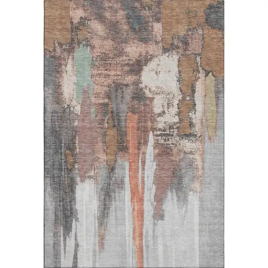Terra Cotta Ivory And Gray Abstract Washable Area Rug With UV Protection Photo 7