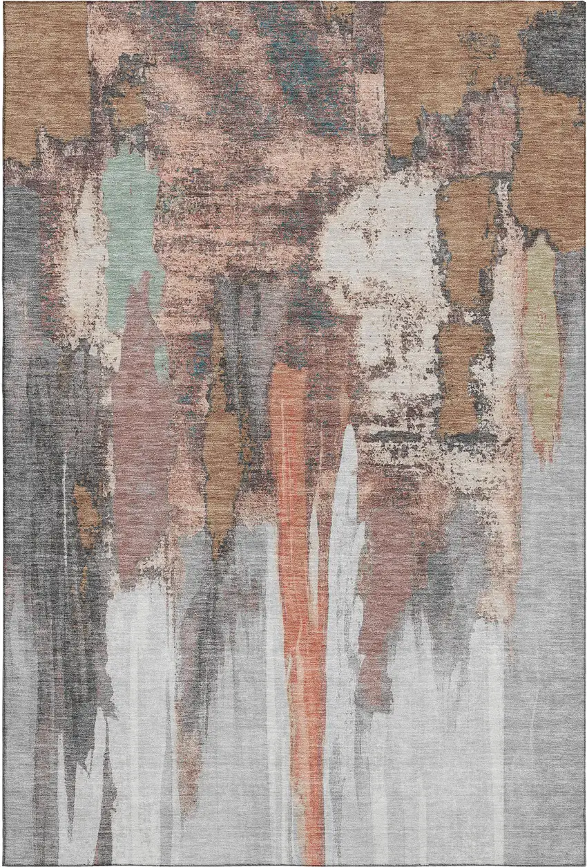 Terra Cotta Ivory And Gray Abstract Washable Area Rug With UV Protection Photo 7