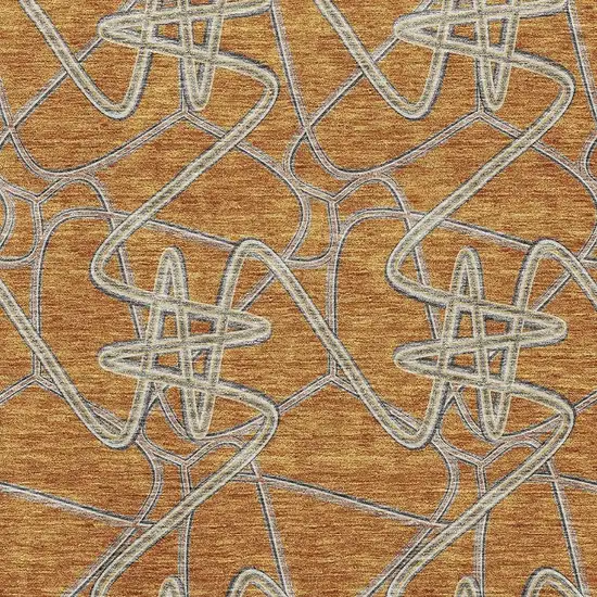 Terra Cotta Ivory And Gray Geometric Washable Area Rug With UV Protection Photo 2