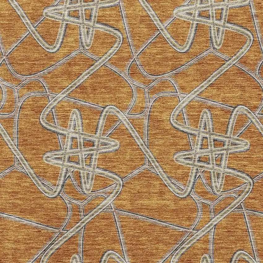 Terra Cotta Ivory And Gray Geometric Washable Area Rug With UV Protection Photo 2