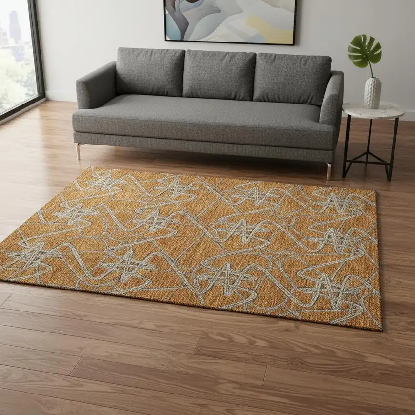 Terra Cotta Ivory And Gray Geometric Washable Area Rug With UV Protection Photo 2